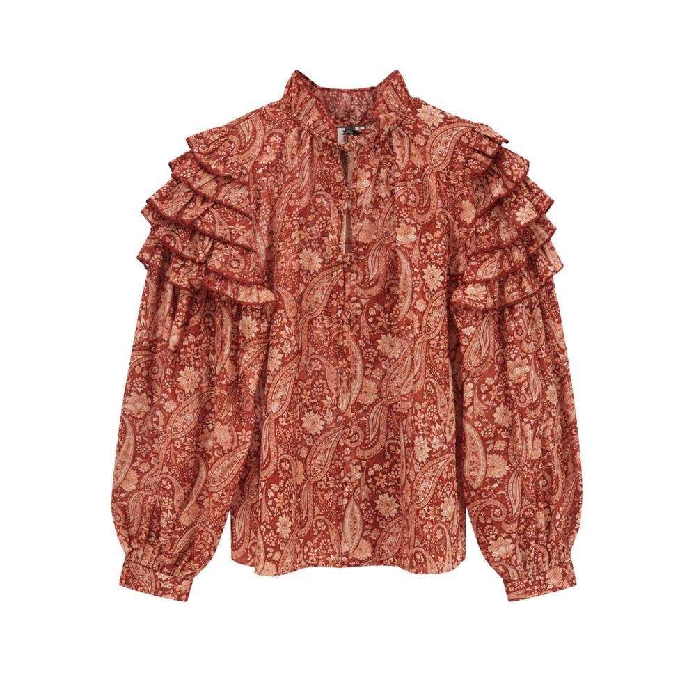 Vara Paisley Top Blush With Cayenne Red