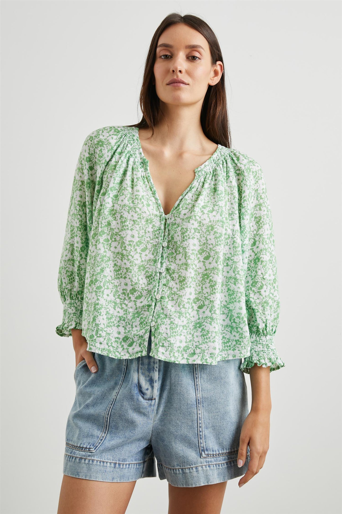 Mariah Shirt Green Texture Floral - No22 Damplassen