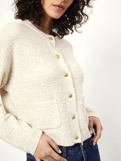 Nio Fancy Bouclé Cardigan Sandshell - No22 Damplassen