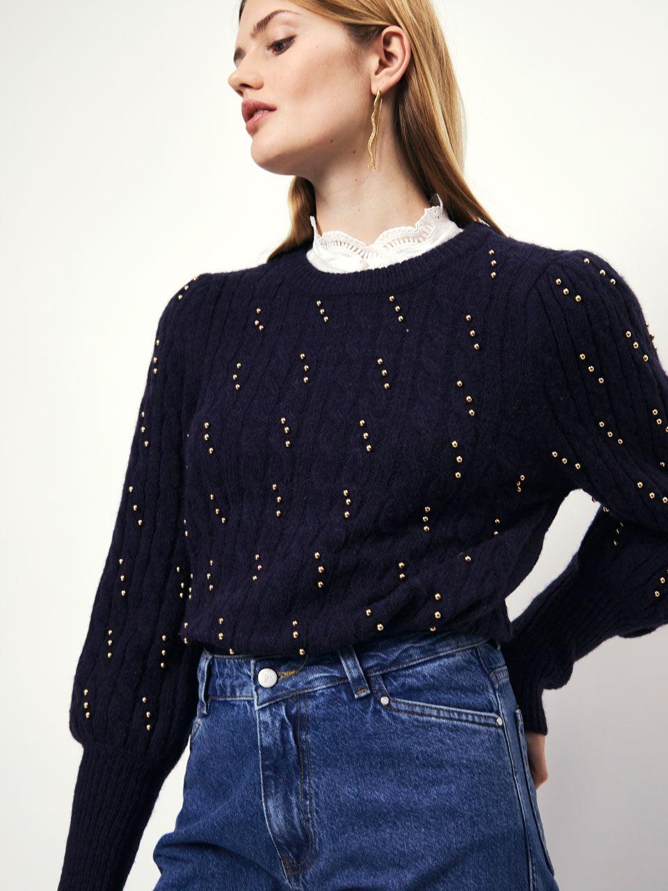 Ostin Fancy Beads Sweater Sapphire Blue - No22 Damplassen